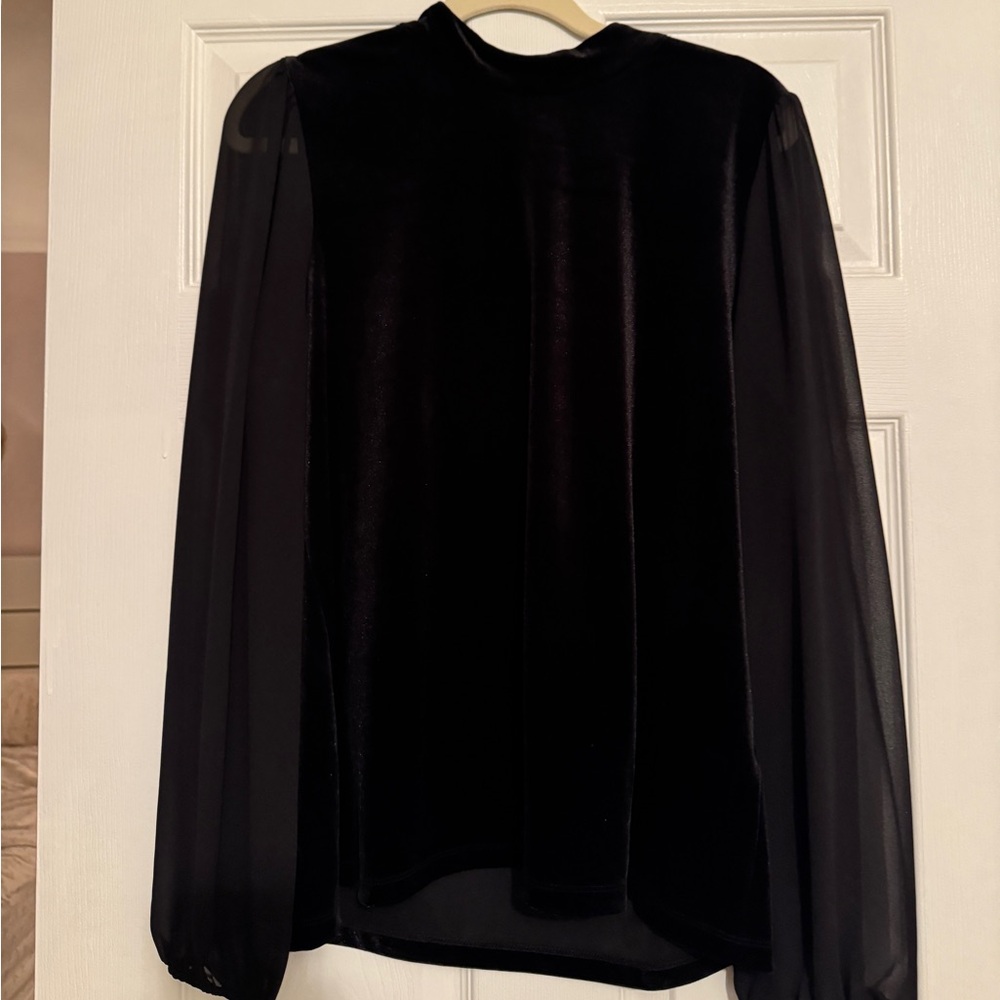 Ever New Black Velvet Blouse with Sheer Sleeves